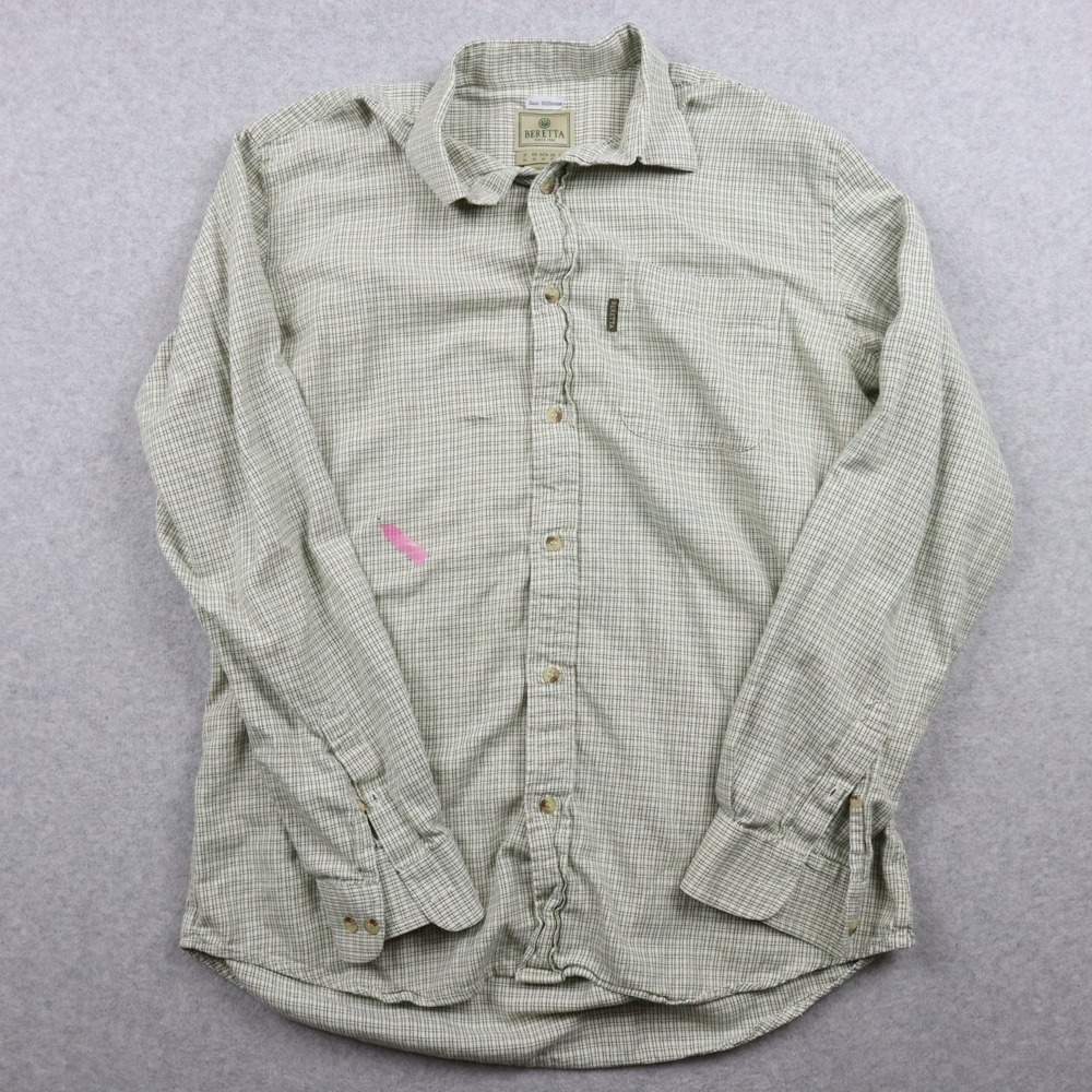 Beretta Shirt Mens Large Outdoor Casual Pocket Button Up Green Plaid Long Sleeve - Picture 1 of 11
